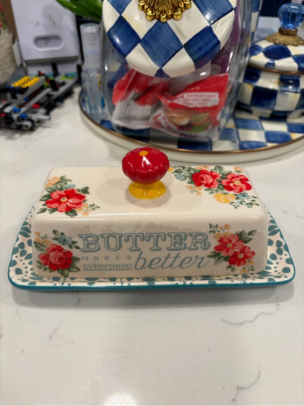The Pioneer Woman Floral Ceramic Butter Dish - Red, Yellow, Cream, Teal